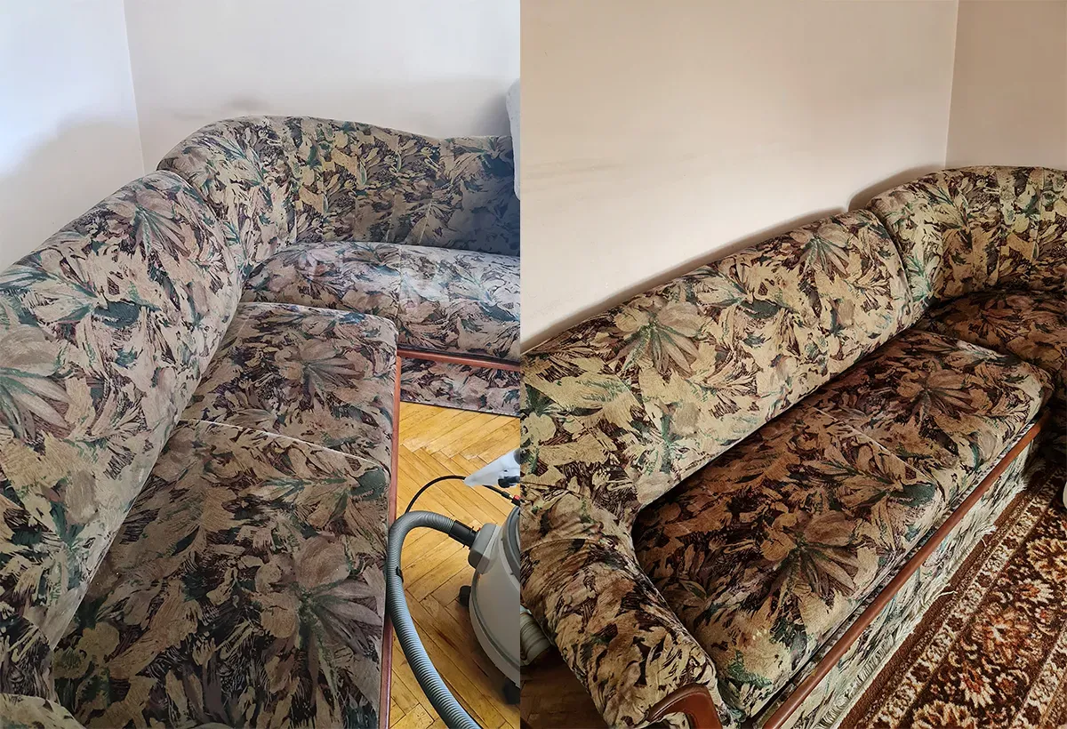 Диван з квітковою оббивкою до і після хімчистки